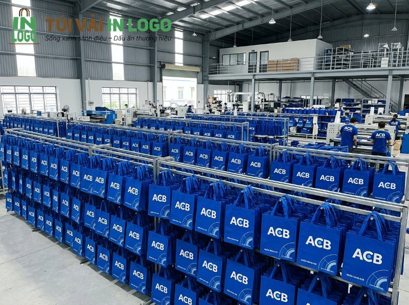 Túi vải không dệt quà tặng doanh nghiệp ACB, xưởng sản xuất túi vải in logo, chất liệu túi vải