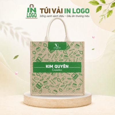 Túi vải đay quà tặng in logo họa tiết mỹ phẩm màu xanh lá VĐ-01 (1)