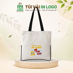 Túi canvas quà tặng viền đen ngăn phụ bán nguyệt dáng vuông CV-27