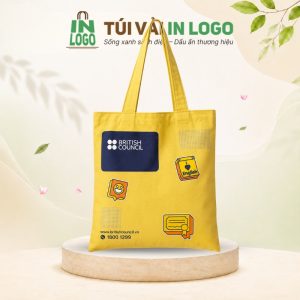 Túi tote canvas in logo British Council màu vàng quà tặng giáo dục CV-13