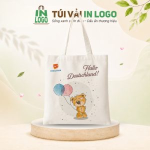 Túi tote canvas in logo quà tặng trung tâm giáo dục hình gấu bông CV-05
