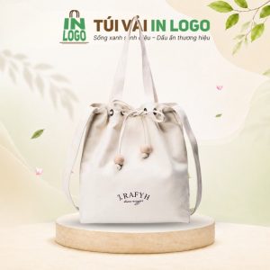 Túi tote canvas quà tặng dây rút thời trang màu kem CV-16
