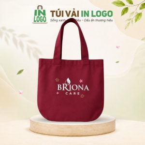 Túi tote canvas quà tặng in logo đáy tròn quai xách màu đỏ đô CV-21