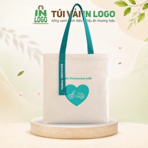 Túi tote canvas quà tặng in logo phối quai bay xanh ngọc thời trang CV-12