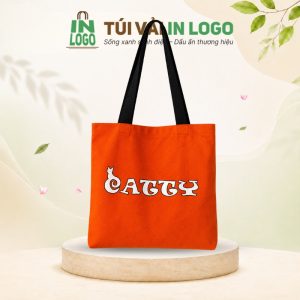Túi vải canvas in logo chữ nghệ thuật màu cam CV-07