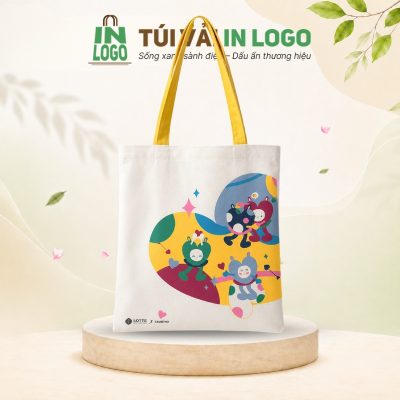 Túi vải canvas in logo LOTTE x Caubetho quai vàng CV-11