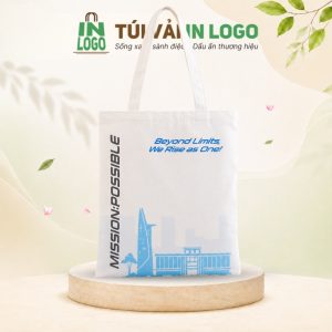 Túi vải canvas in logo quà tặng du lịch Sài Gòn màu trắng CV-03