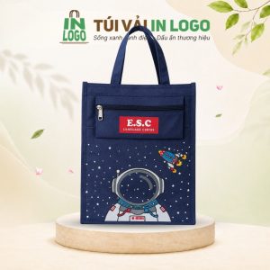 Túi vải canvas in logo quà tặng học sinh in hình phi hành gia CV-19