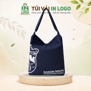 Túi vải canvas in logo quà tặng xanh navy quai đeo thời trang CV-18