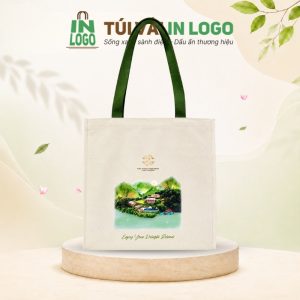 Túi vải canvas in logo resort Mai Chau Hideaway quai xanh rêu CV-10