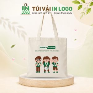 Túi vải canvas in logo trung tâm tiếng Anh hình học sinh CV-04