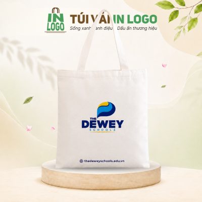 Túi vải canvas quà tặng in logo trường học màu trắng CV-01