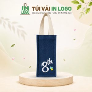 Túi vải đay đựng bình nước in logo quà tặng màu xanh than VĐ-12