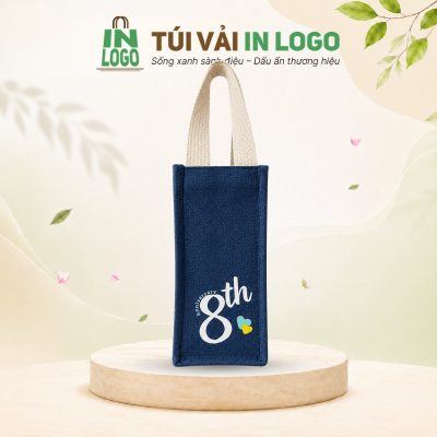 Túi vải đay đựng bình nước in logo quà tặng màu xanh than VĐ-12