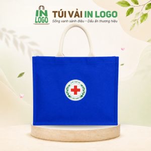 Túi vải đay in logo Chữ Thập Đỏ quai tròn màu xanh dương VĐ-03