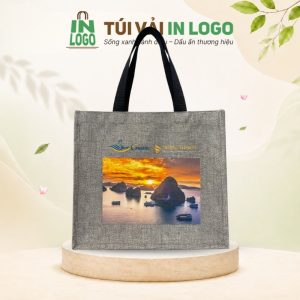 Túi vải đay in logo quà tặng du lịch màu xám in hình Vịnh Hạ Long VĐ-06