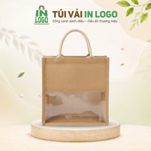Túi vải đay in logo quà tặng họa tiết trơn màng PVC trong suốt VĐ-14