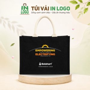Túi vải đay in logo quà tặng màu đen quai xách tròn VĐ-04