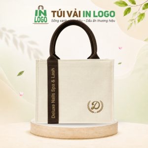 Túi vải đay in logo quà tặng phối quai bay màu nâu thời trang VĐ-07