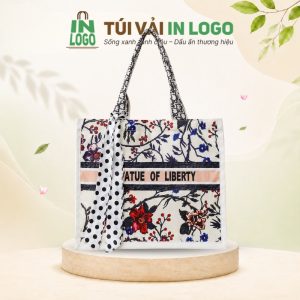 Túi vải đay quà tặng du lịch họa tiết hoa thắt ruy băng VĐ-15