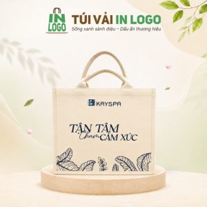 Túi vải đay quà tặng in logo họa tiết hoa lá quai tròn VĐ-02