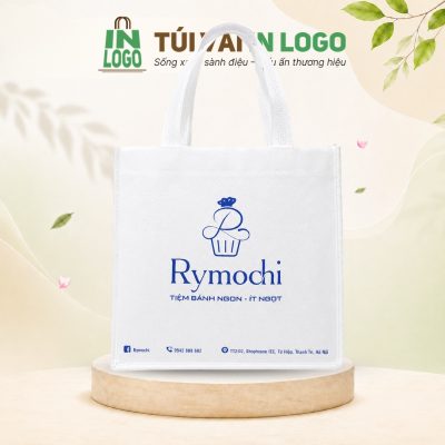 Túi vải không dệt in logo hình chữ nhật quai xách màu trắng KD-04