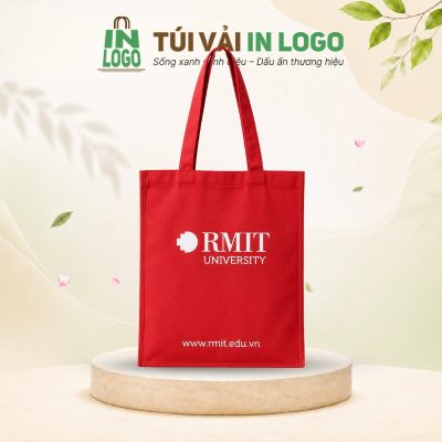 Túi vải không dệt in logo màu đỏ quai xách dài KD-06