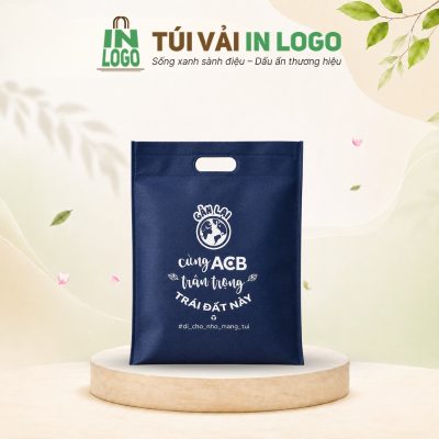 Túi vải không dệt in logo quai liền màu xanh navy KD-05